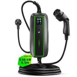 Carregador EV Portátil 3,6kW com Display LCD - Cabo 6,5m, Tipo 2 para Tomada Schuko (230V)