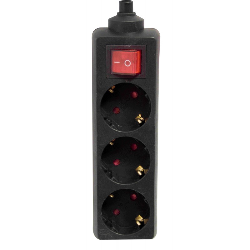Bloco 3 x 16 A com interruptor - 3 m - Preto (SCH)