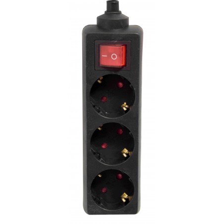 Bloco 3 x 16 A com interruptor - 3 m - Preto (SCH)