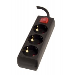Bloco 3 x 16 A com interruptor - 3 m - Preto (SCH)