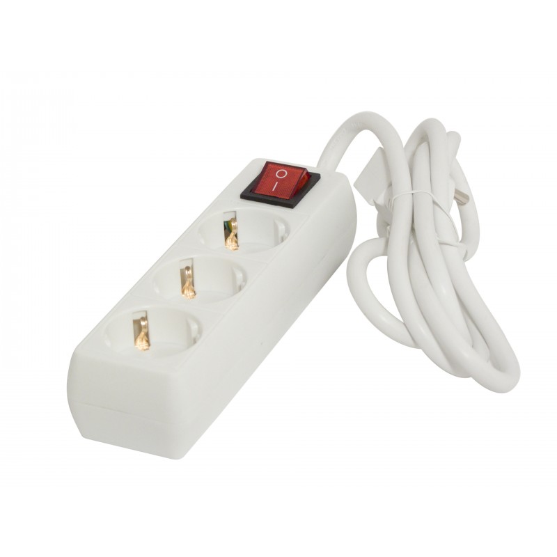 Bloco 3 x 16 A com interruptor - 1,5 m - branco (SCH)
