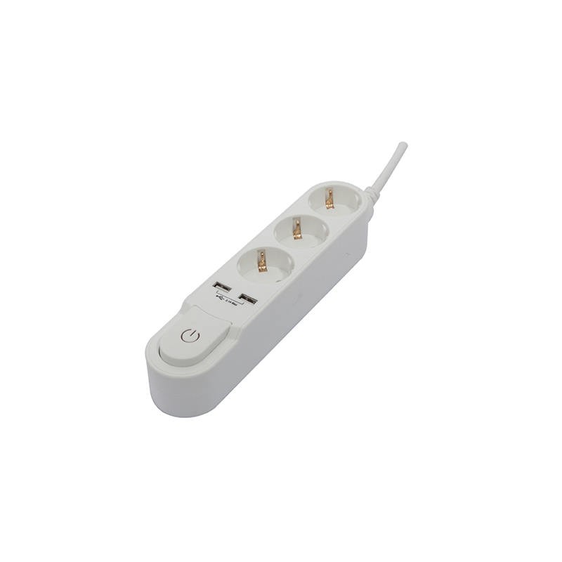 Bloco de design com interior. 3 x 16A + 2 x USB - 3 m - branco (S