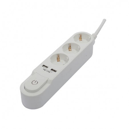 Bloco de design com interior. 3 x 16A + 2 x USB - 3 m - branco (S